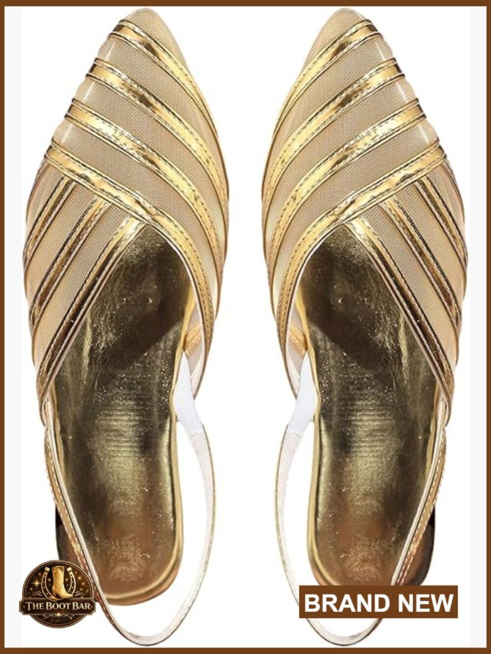 Metallic Slingback Flat Mules Sparkly Closed Pointed Toe Mesh Wedding Party